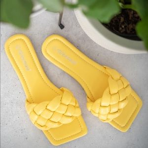 Weeboo Cakewalk Woven Square Toe Slides in Yellow